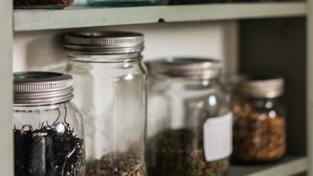 Jars on shelves