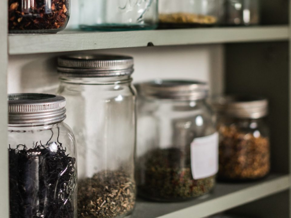 Jars on shelves